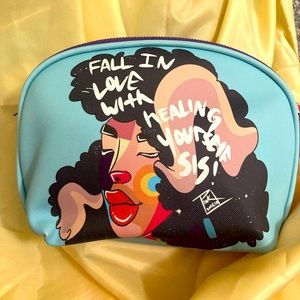 NWT Pink lomein cosmetics bag “fall in love with healing yourself sis!”